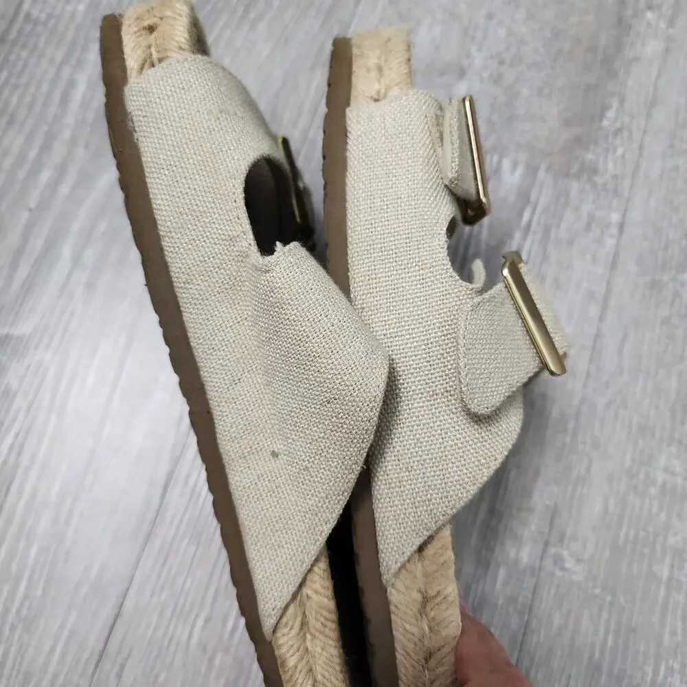 Haute Hippie Beige Canvas & Jute Wrapped Double Buckle Size 7.5M